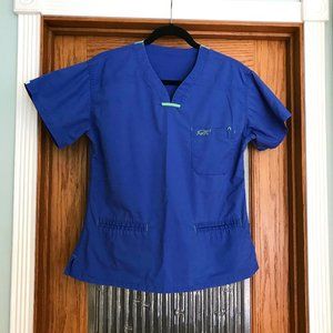 Scrub Top, IguanaMed, Small, Blue with Green accents, V-neck